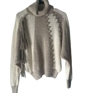 I. B. Diffusion Size Large Silk Angora Lambswool Western Turtleneck Sweater